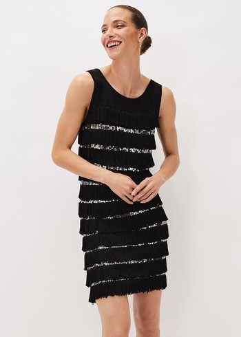 Phase Eight Sofianne Sequin Fringe Dress Black Australia | ST8107534